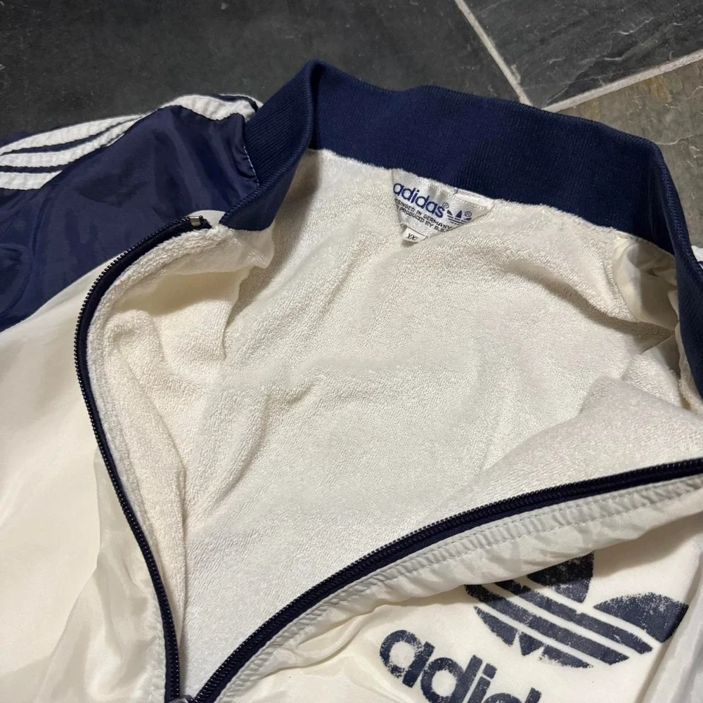 VINTAGE 80s Adidas Navy & White Track Jacket - Large